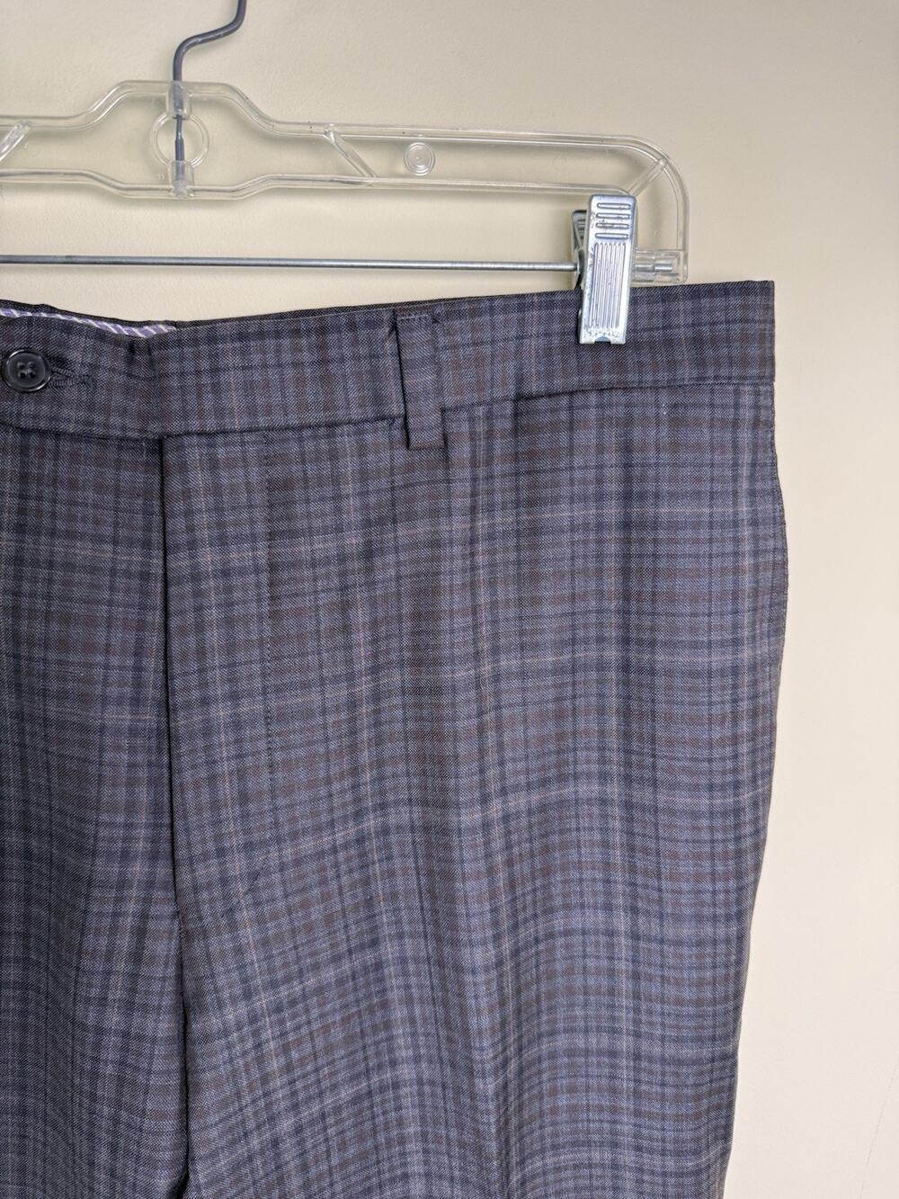 Jack Victor wool dress pants Grey Glen Plaid flat front 34 waist Old Money